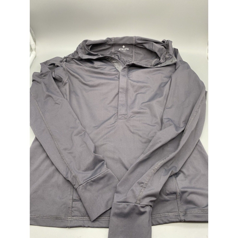 Athleta Womens Hooded Active Wear 1/2 Button Snap Shirt Size Small Hoodie‎ Gray